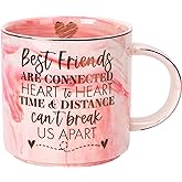Best Friend Birthday Gifts for Women - Long Distance Friendship Gifts For BFF, Bestfriend, Besties, Christmas - Best Friends are Connected Heart to Heart - Cute Pink Marble Mug, 11.5oz Coffee Cup