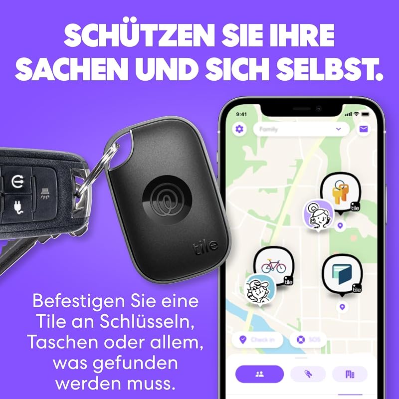 Tile Pro - Leistungsstarker Bluetooth-Tracker, Schlüssel- und Gegenstandsfinder für Schlüssel, Taschen und mehr. iOS- & Android-kompatibel. Handy-Finder. 4er-Pack (Schwarz/Weiß)