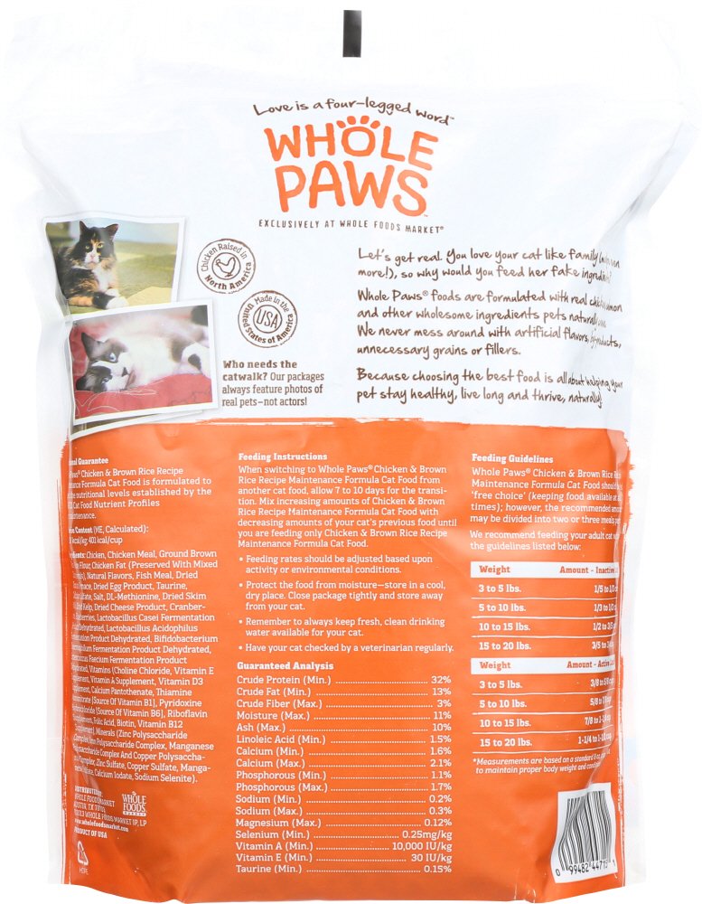 Купить Whole Paws, Adult Maintenance Cat Food Formula, Chicken & Brown