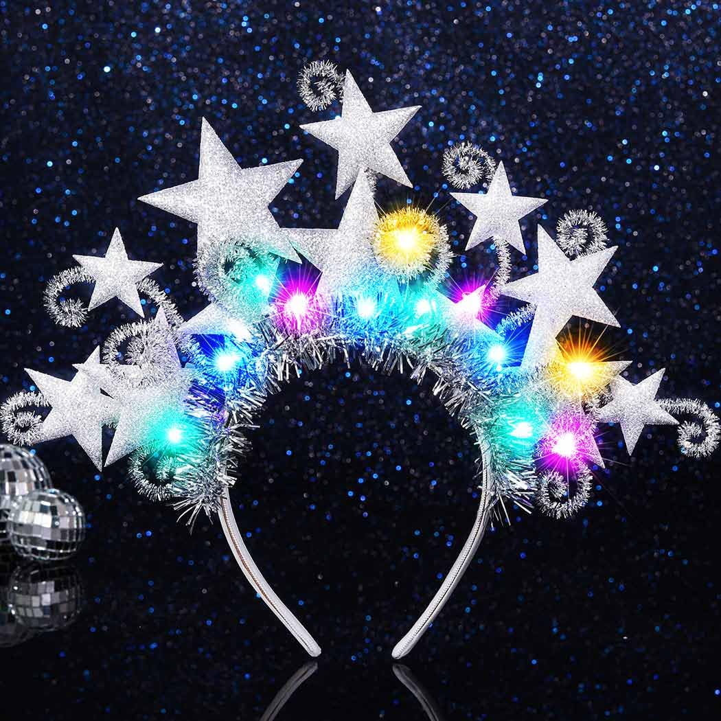 Fashband Light Up Star Headband LED Glitter Stars Headbands Goddess Costume Headpiece Carnival Party Hair Accessories for Women (Silver, One Size)