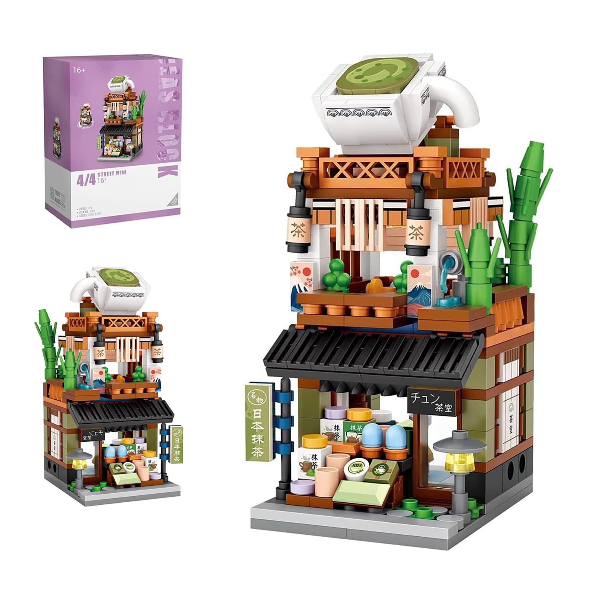 Pasyru Modular House Building Set, Matcha Shop Model Set, 379 Pcs Japanese Street View Series Model Building Kit, Construction Toy Sets for Teens and Adults