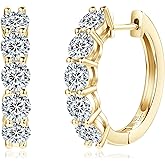 TIMEFASHION 5-Stones Moissanite Hoop Earrings for Women, 3.0cttw D Color Round Cut Moissanite, 925 Sterling Silver Earrings Elegant Jewelry Gifts for Wife or Mom