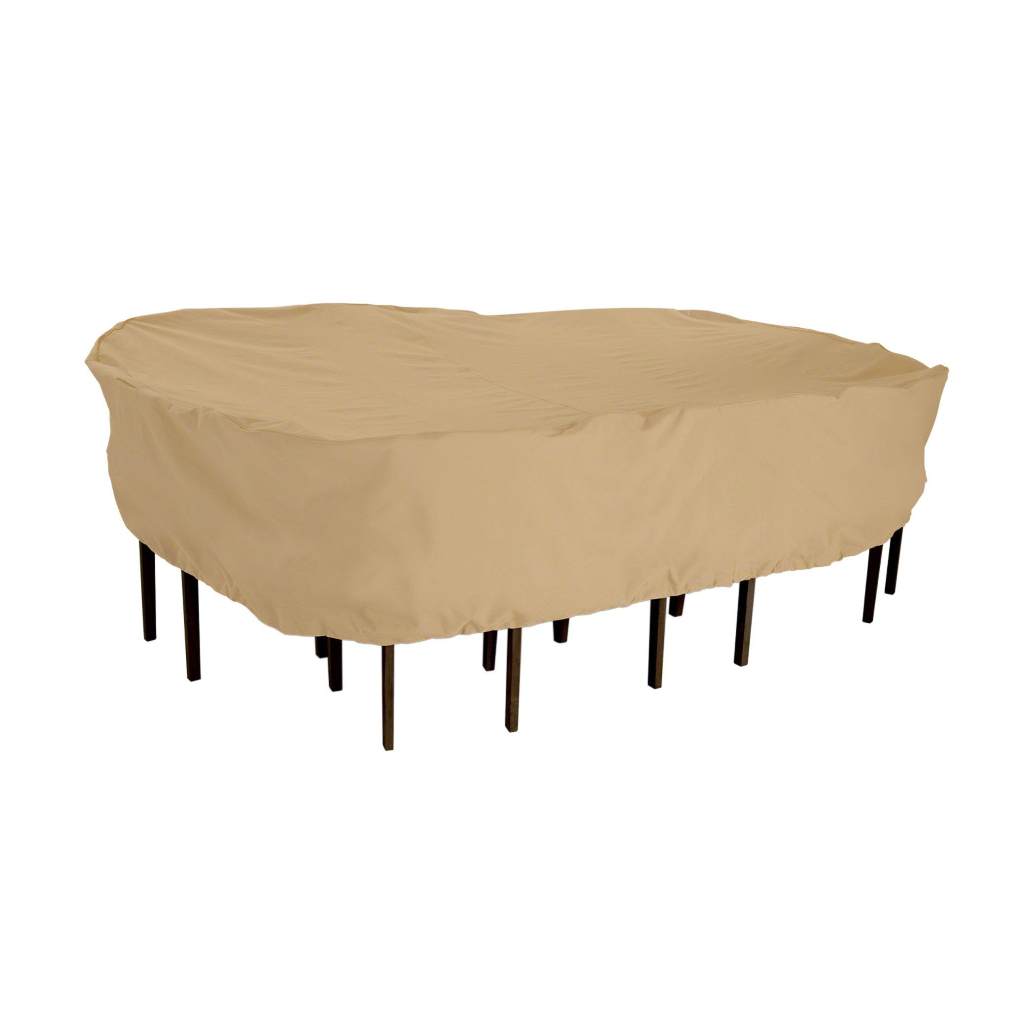 Classic Accessories 58252-EC Terrazzo Rectangular/Oval Patio Table and Chair Set Cover All Weather Protection Outdoor Furniture Cover, Sand, Medium
