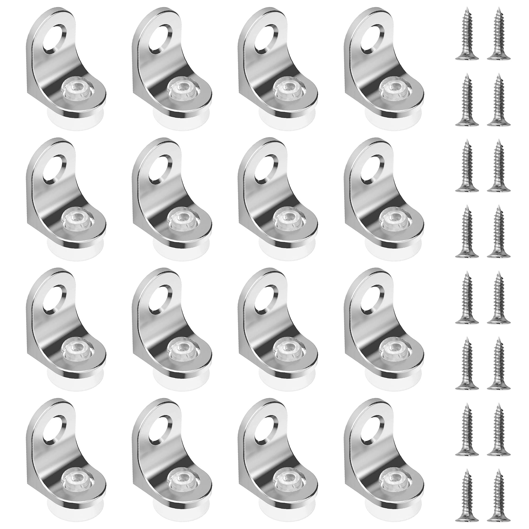 YEYIT 16 Pcs Glass Shelf Support Pegs Glass Shelve Brackets Right Angle Fixing Clip with Suction Cup Base and Screw, for Furniture Cabinet Closet Cupbord Shelf Bookrack Upboard Shelf