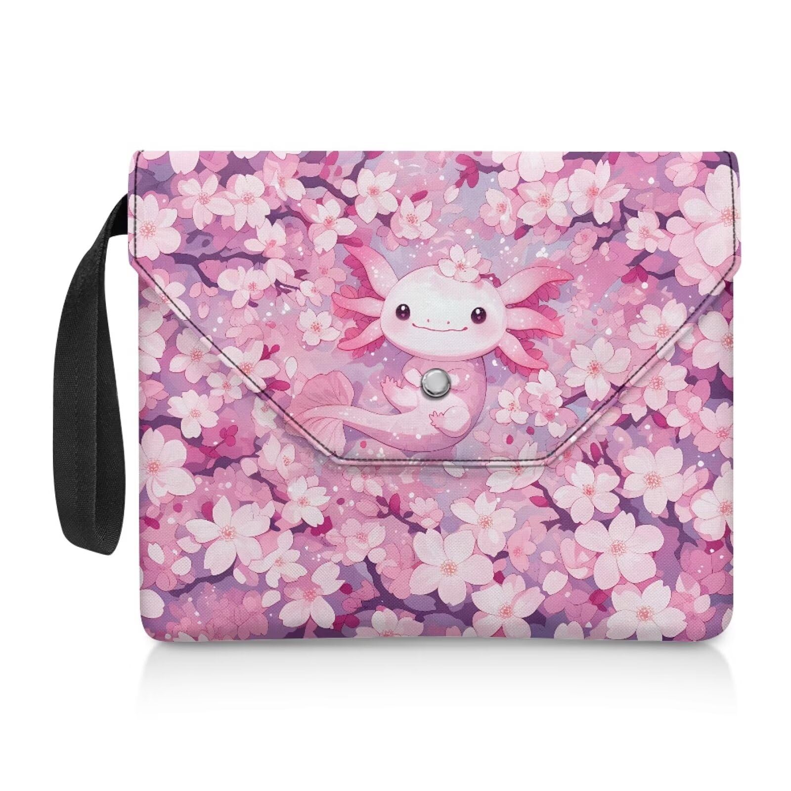 NETILGEN Cherry Floral Axolotl Book Cover Sleeve for Paperback Hardcover Protector Cover with Carrying Handle Gift for Book Lovers