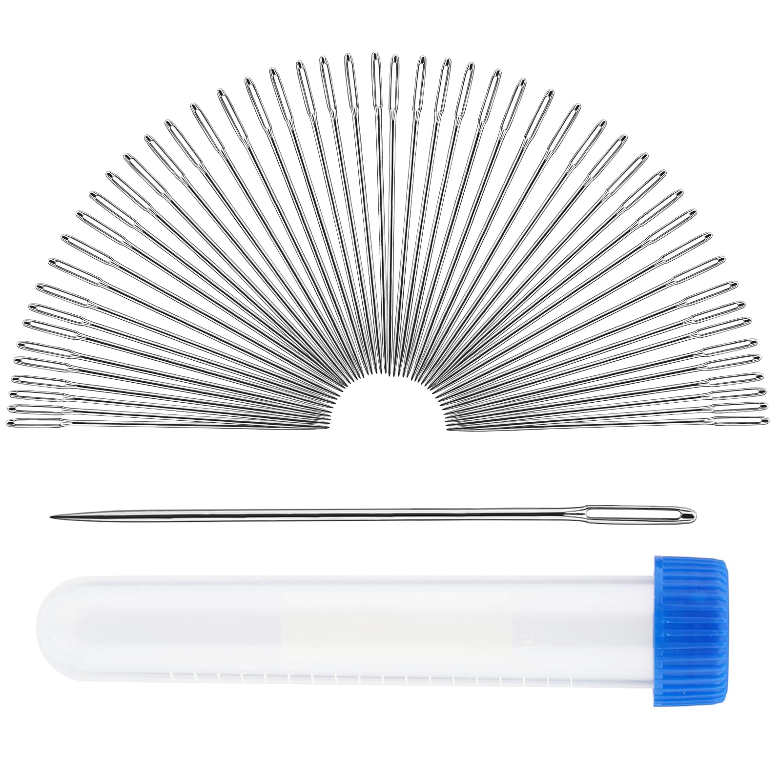 50 Pcs Large Eye Needles Knitting Needles Embroidery Needles for Sewing 2.56 in Stainless Steel Sewing Accessories with Transparent Bottle for Stitching — image 1