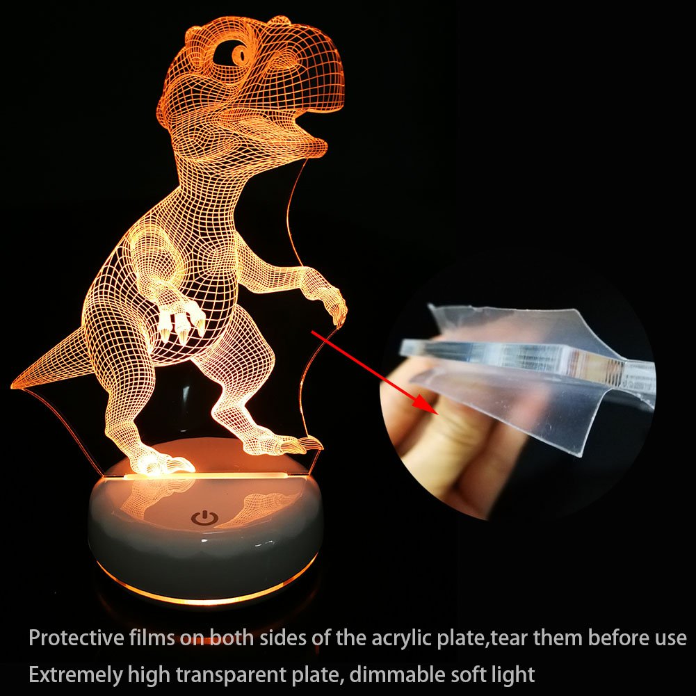 LED Dinosaur Night Light Lamp,Rechargeable Dimmable Night Light with Luminous White Base for Kids/Adults,Colors Changing by Touch Or Remote Control(No Battery in The Remote) (Cute Dinosaur)
