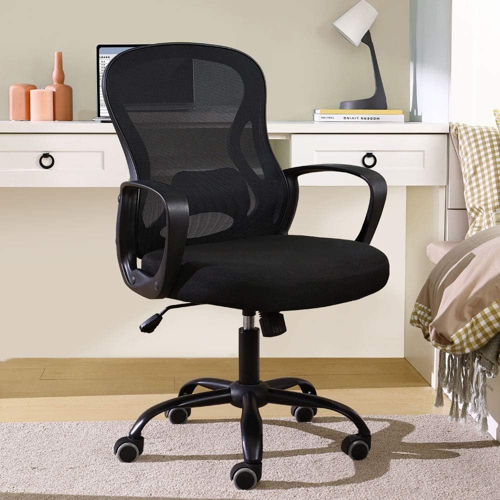 BERLMAN Mid Back Mesh Office Chair Adjustable Height Desk Chair Swivel Chair Computer Chair with Armrest Lumbar Support (Black)