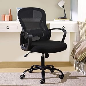 BERLMAN Mid Back Mesh Office Chair Adjustable Height Desk Chair Swivel Chair Computer Chair with Armrest Lumbar Support (Black)