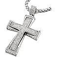 COOLSTEELANDBEYOND Mens Womens Large Steel Cross Pendant Necklace with Cubic Zirconia and Wheat Chain
