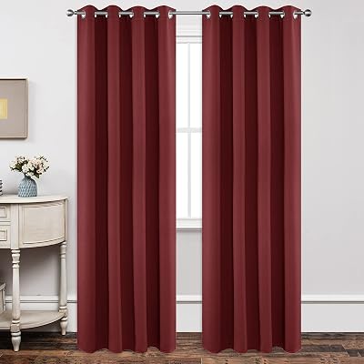 Joydeco Blackout Curtains 95 Inch Burgundy Red 2 Panel Thermal Grommet