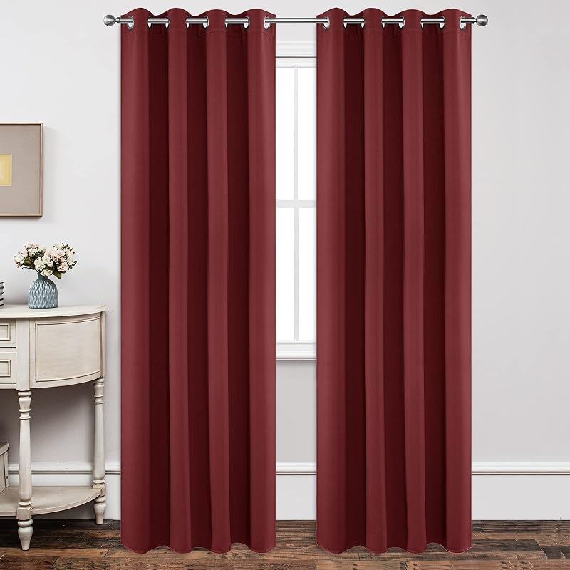 Joydeco Blackout Curtains 95 Inch Burgundy Red 2 Panel Thermal Grommet