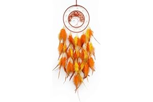 SOYUZU Orange Dream Catcher Wall Decor Crystal Tree of Life Dream Catchers with Luminous Bead Handmade Feather Dreamcatcher W