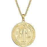 WIOY Saint Benedict Medal Necklace 925 Sterling Silver, Catholic st Benedict Jewelry Gift for Men Women