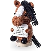 Seenelling Positive Horse Crochet Gifts for Women Men Valentines Handmade Emotional Animal Cute Birthday Gift Inspirational Knitted Toy with Card for Graduation Anniversary Lover Wedding Coworker