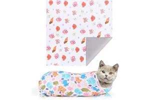 THISWING Cat Wrap for Cutting Nails, Self-Adherent Cat Grooming Supplies, Anti-Scratch Cat Restraint Bag, Cat Swaddle Wrap for Cat Calming, Nail Clipping, Teeth Brushing, Cat Holding (Floral, 17lbs)