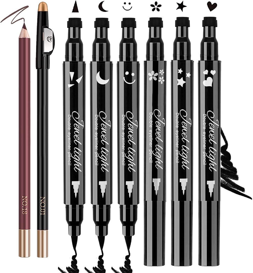 8pc Liquid Eyeliner Stamp Set Waterproof Winged Eyeliner Pencil