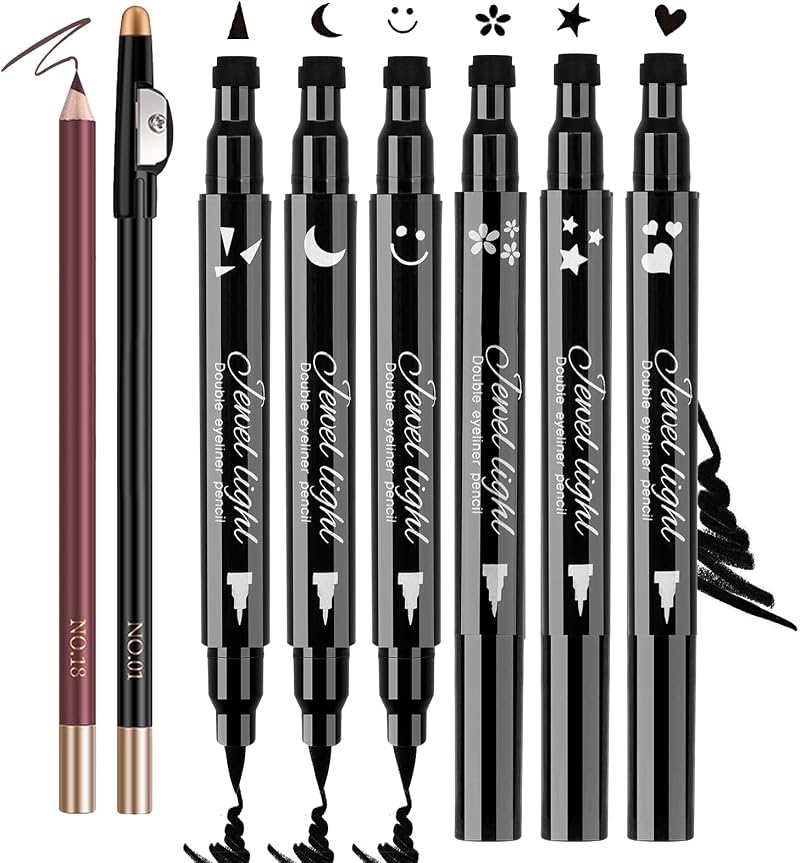 8pc Liquid Eyeliner Stamp Set Waterproof Winged Eyeliner Pencil