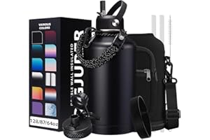 DIGJUPER Insulated Water Bottle 64oz - w/Paracord Handle, Straw & Spout Lids, Carrier Bag, Half Gallon Sport Stainless Steel Water Flask Jug, Thermo Mug Double-wall Vacuum Water Bottle