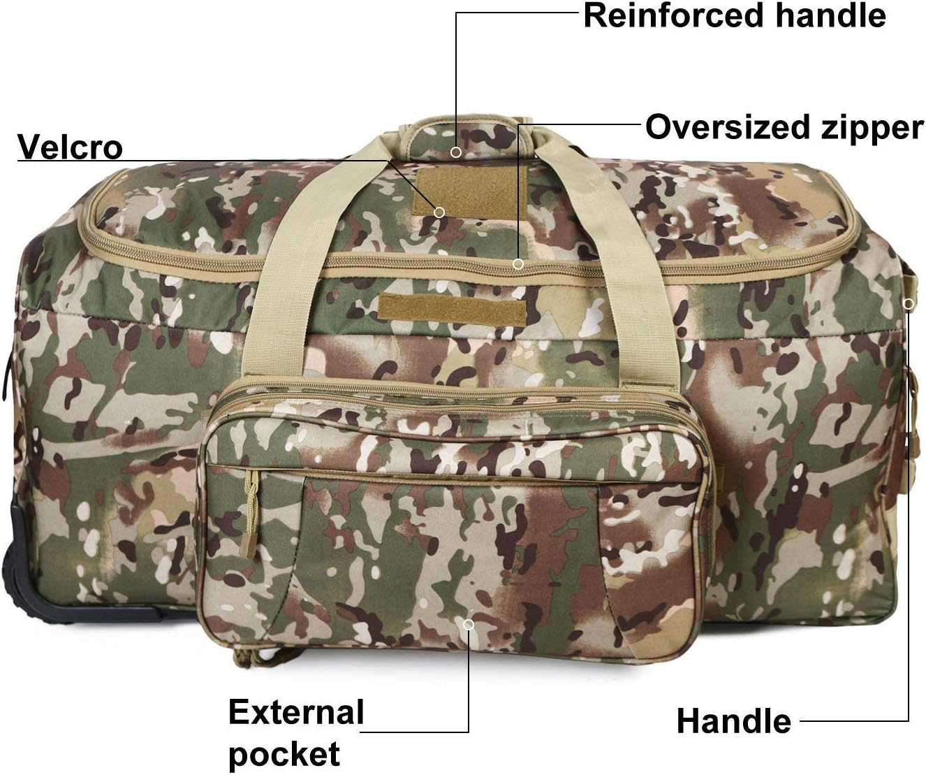 Military Tactical Wheeled Deployment Trolley Duffel Bag Heavy-Duty Camping Hiking Running Trekking (08360A Multicamo) : Sports & Outdoors