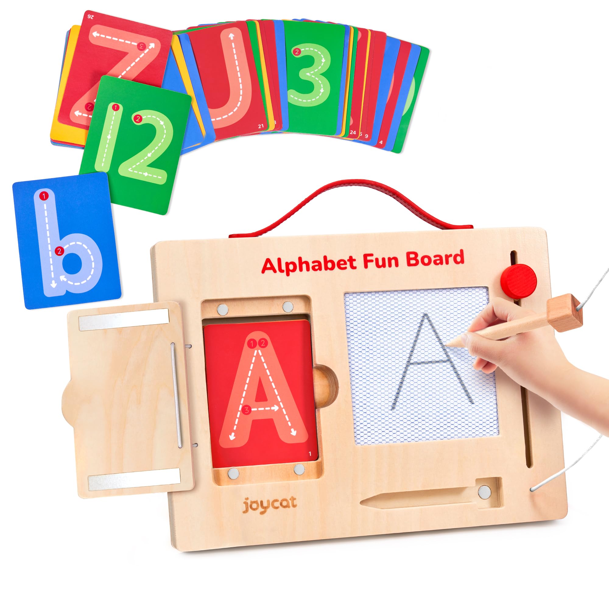 Photo 1 of Joycat Magnetic Letter Tracing Board with Cards, Wooden Alphabet & Number Writing Tablet, Mess-Free Pre-Writing for Toddlers 3-5, Travel Activities for Preschool Learning