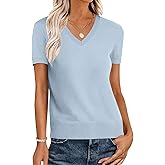ANRABESS Women Wool Blend Sweater Summer 2026 Short Sleeve V Neck Pullover Top Business Casual Outfit Beach Vacation Clothes