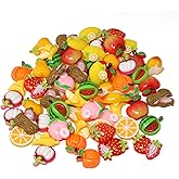 Honbay 72PCS Simulated Fruit Flatback Resin Charms Cute Fruit Slime Charms Strawberry Lemon Resin Embellishments Tomato Peach Banana Resin Cabochons Beads Crafts Jewelry Making Decoration Accessories