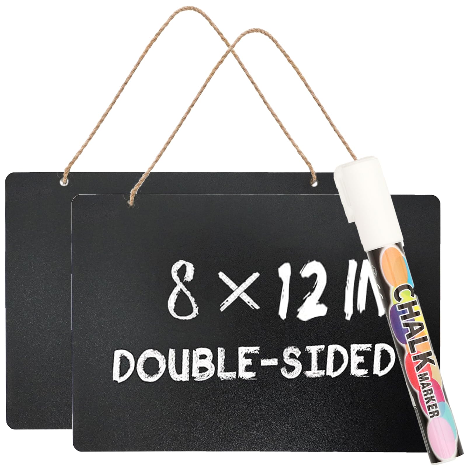 NANXJIUR 2 Pack Hanging Chalkboard Labels, Mini Erasable Chalkboard Signs, Double Sided Message Board Tags - 8x12 Inch, Wooden Blackboard Signs