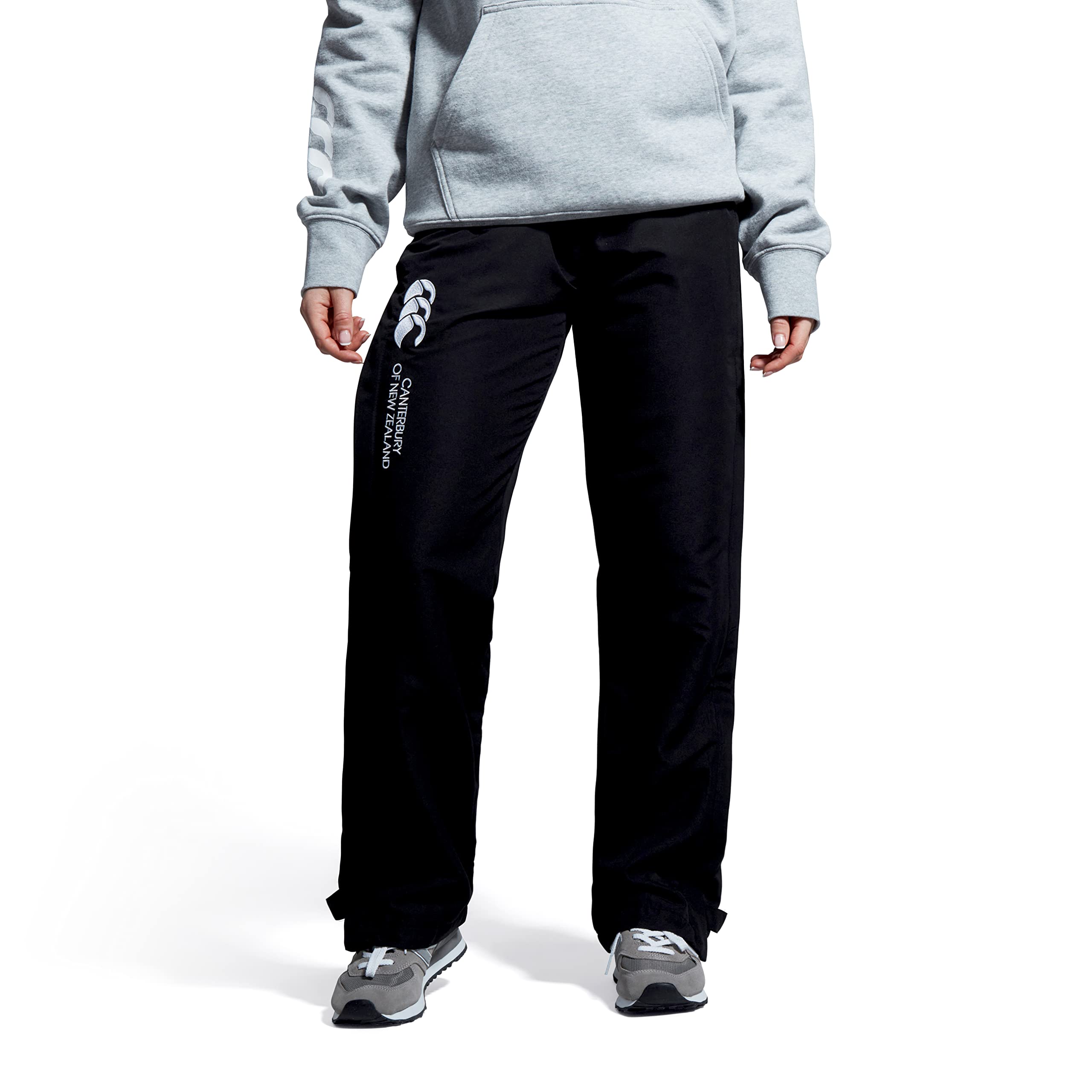 Canterbury Women's Open Hem Stadium Pants | Tracksuit/Lounge Pants | Jogging Bottoms | Durable | Full-Leg Size Zip Track Pants, Black, 10