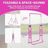 FINGER TEN Foldable Gymnastics Bar for Kids 35-51 in Adjustable Height Pink Blue view 4