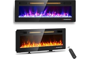 BREEZEHEAT 50" Ultra Thin Electric Fireplace, Wall Mounted & Freestanding, LED Fireplace Insert, Wall Fireplace for Living Room/Bedroom w/Touch Screen, Remote Control, 750W/1500W, Quiet, 8H Timer