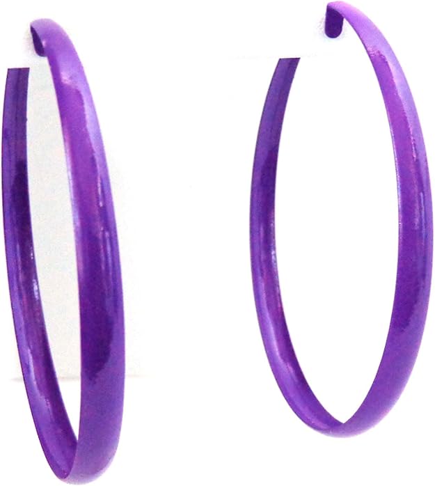 Purple Hoop Earrings Large Shiny Purple 3 inch Medium Thick Hoop