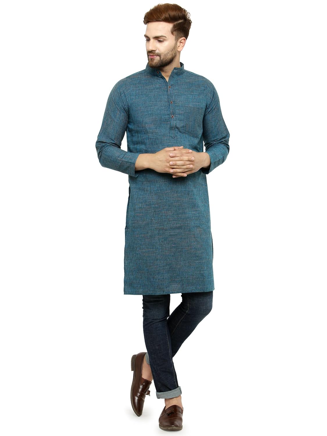 enchanted drapes mens' solid cotton long kurta