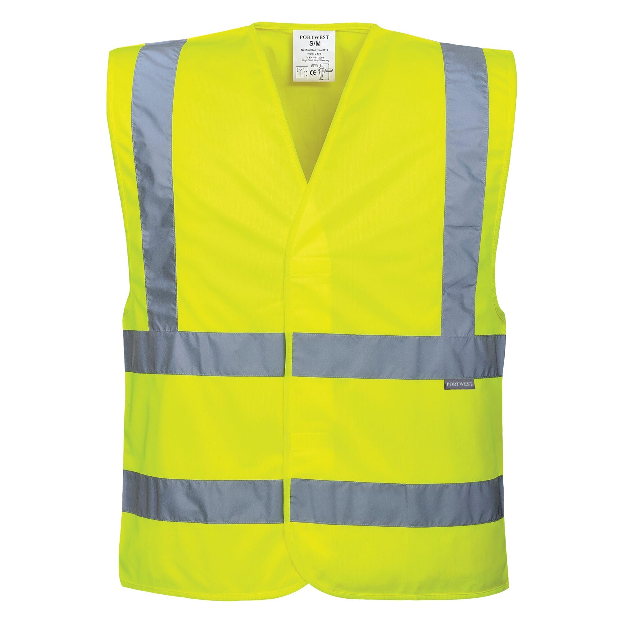 Portwest C470 Reflective Hi Vis Safety Vest Band and Brace Waistcoat Security Traffic Construction Workwear, Yellow, 4X/5X