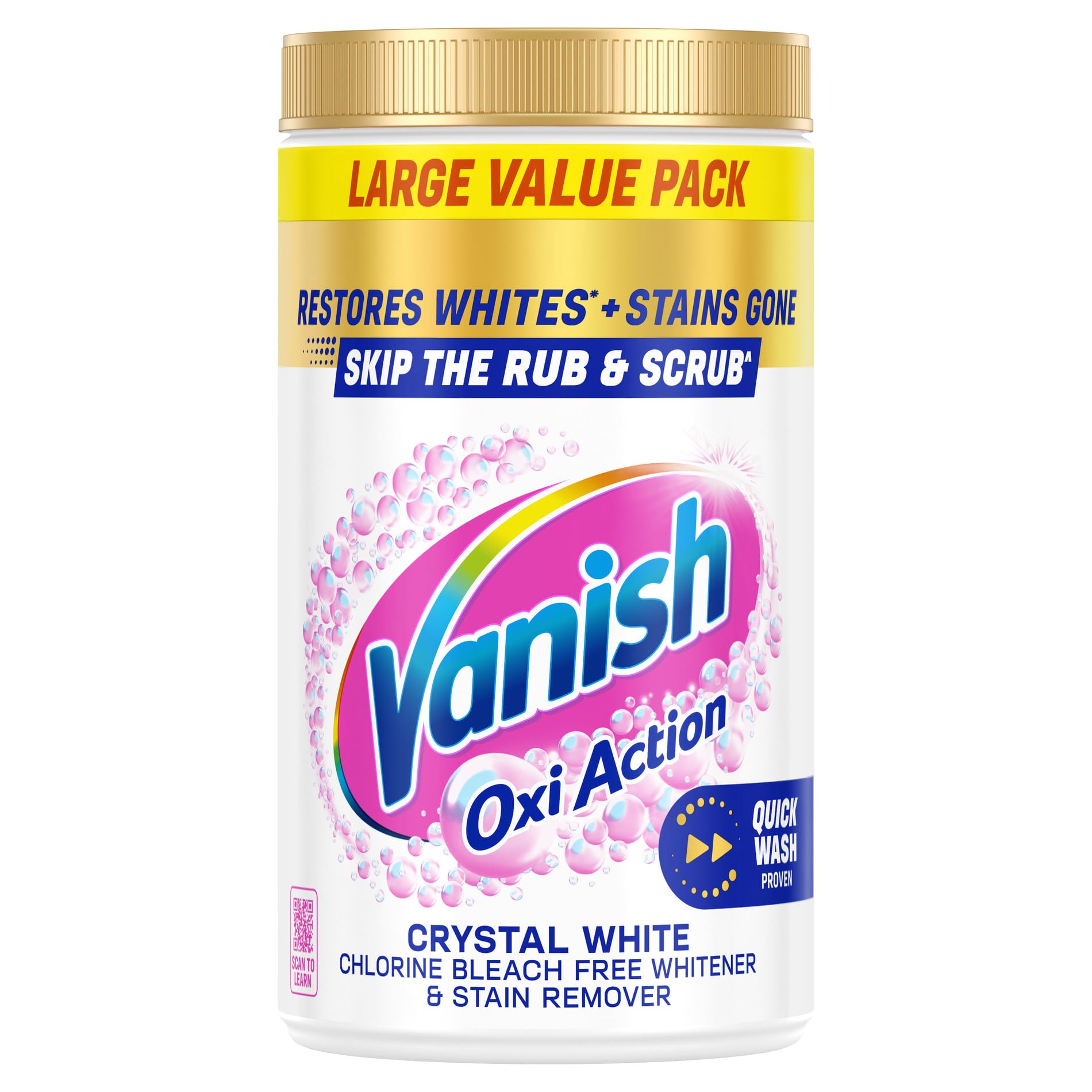Vanish Stain Remover, Gold Oxi Action Powder, 1.5kg, Restores Whites and Protects Laundry from Greying, Removes Stains, Odours Laundry Detergent Leave Behind, Bleach Free