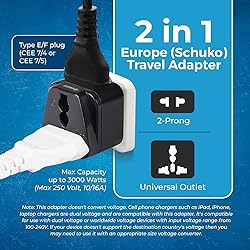 OREI USA to Europe (Schuko) Travel Adapter Plug - 2
