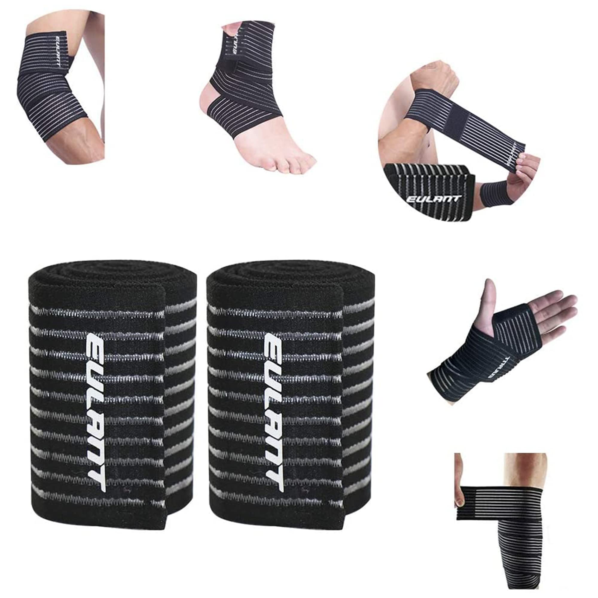 EULANT Elastic Compression Bandage Wrap 90cm(35.4in) for Elbow/Ankle/Foot, Stretchy Elbow Support Bandages, Ankle Brace for Weightlifting Tennis Basketball Working Out Fitness