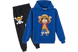 RYDLE Kids 2 Piece Outfits One Piece Hoodies-Anime Luffy Long Sleeve Sweatshirts and Sweatpants Casual Sweatsuit for Boys