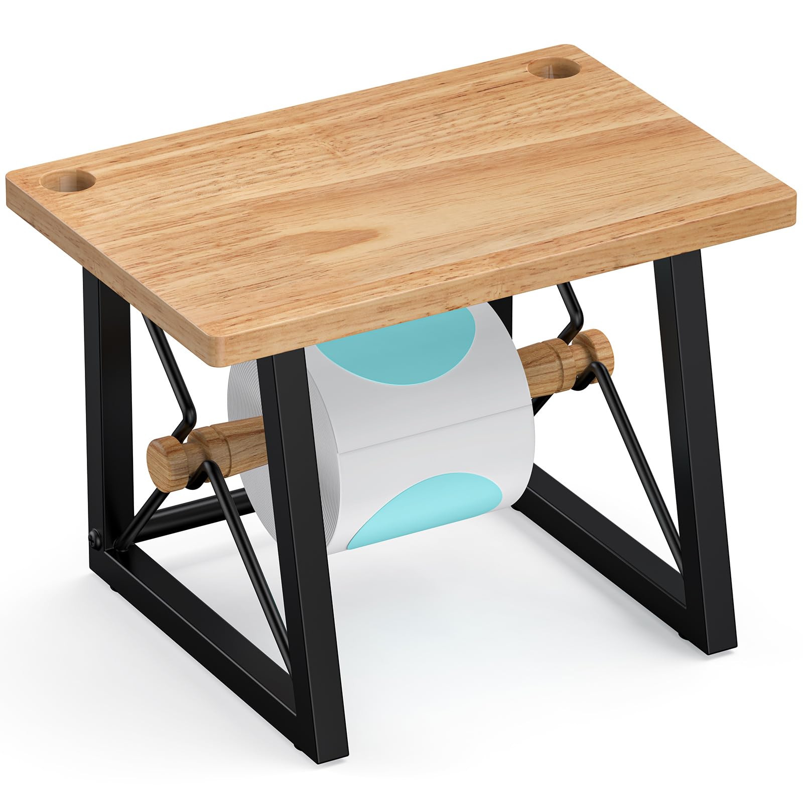 THYGIFTREE Label Holder for Rolls and Fan-fold Labels, Wooden Thermal Label Holder for Desktop Thermal Label Printer, Thermal Printer Accessory for Home, Office, Small Business (Wood Color)