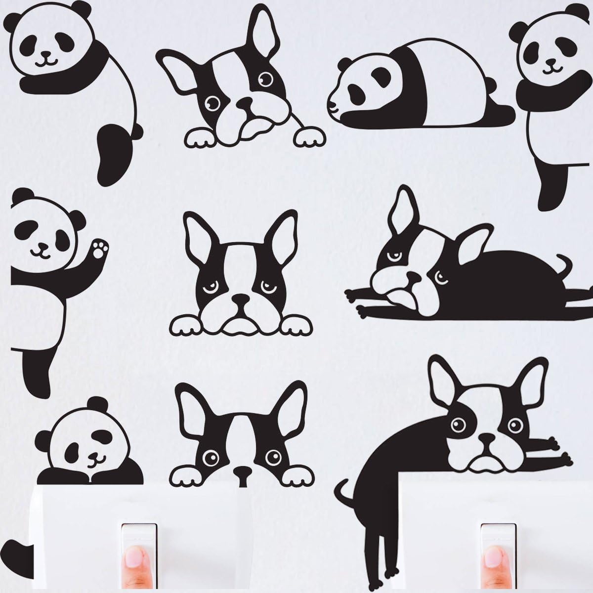 10 Pieces/Set Cute Panda and Dogs Wall Decal Vinyl Switch Sticker Home House Decoration Nursery Bedroom Decor YMX17 (Black)