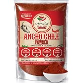 Ancho Chile Powder 8oz Ground Mild Dried Chili Pepper Mexican Spice | Smoky sweet ground poblano for mole, enchiladas, tacos, rubs &amp; marinades. All natural, no fillers. Resealable bag.