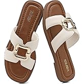 UBFEN Women's Square Toe H-Strap Slide Sandals Trendy Comfortable Summer Flat Sandals for Casual, Beach, Vacation