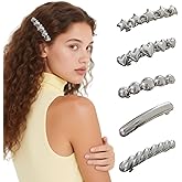 Snmzlc 5 Pcs Hair Barrettes for Women,Barrettes for Fine Thin Thick Hair,Metal Vintage French Barrette Clips Hair Accessories for Women & Girls(Silver) US334 (Silver)