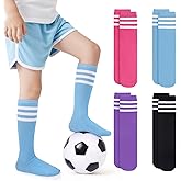 VEKDA 4 Pairs Kids Soccer Socks Toddler Boys Girls Athletic Youth Baseball Socks Knee High Seamless Toe