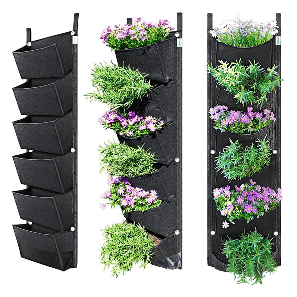J-ouuo Vertical Hanging Garden Planter with Pockets Wall Mounted Feltcloth Planting Bag Reusable Thicken Garden Fabric Pot Planters Bag