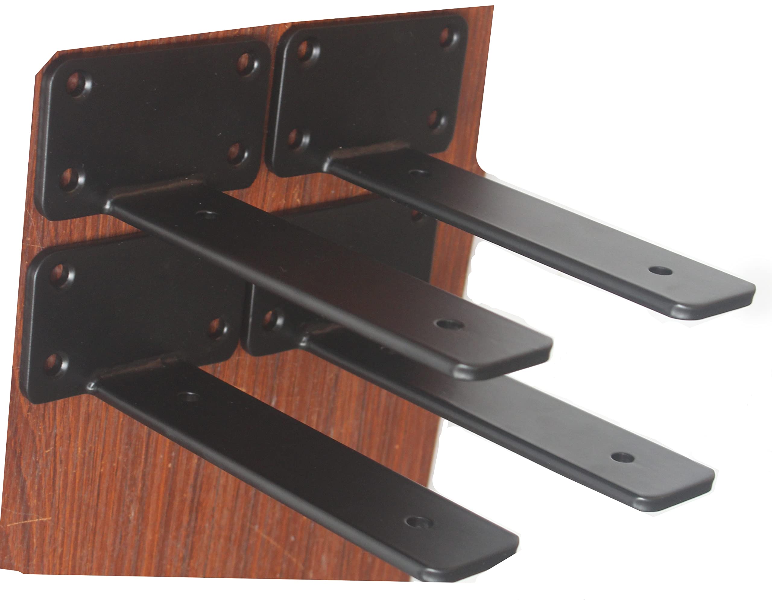 Photo 1 of 4 Pack - 6 inch Black Hidden L Shelf Bracket (1/5 Inch Thicked) Iron Floating Shelf Brackets Rustic Industrial Metal Brackets for Shelf Support
