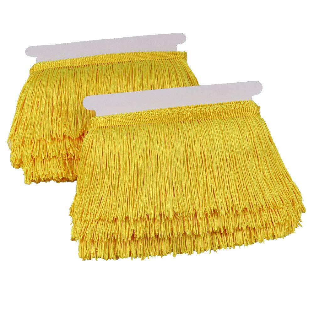 Fringe Trim Lace Polyerter Fibre Tassel 4 inch（″） Wide 10 Yards Long for Clothes Accessories and Latin Wedding Dress and DIY Lamp Shade Decoration Black White Red Gold Blue Pink Grey (Yellow, 4 inch)