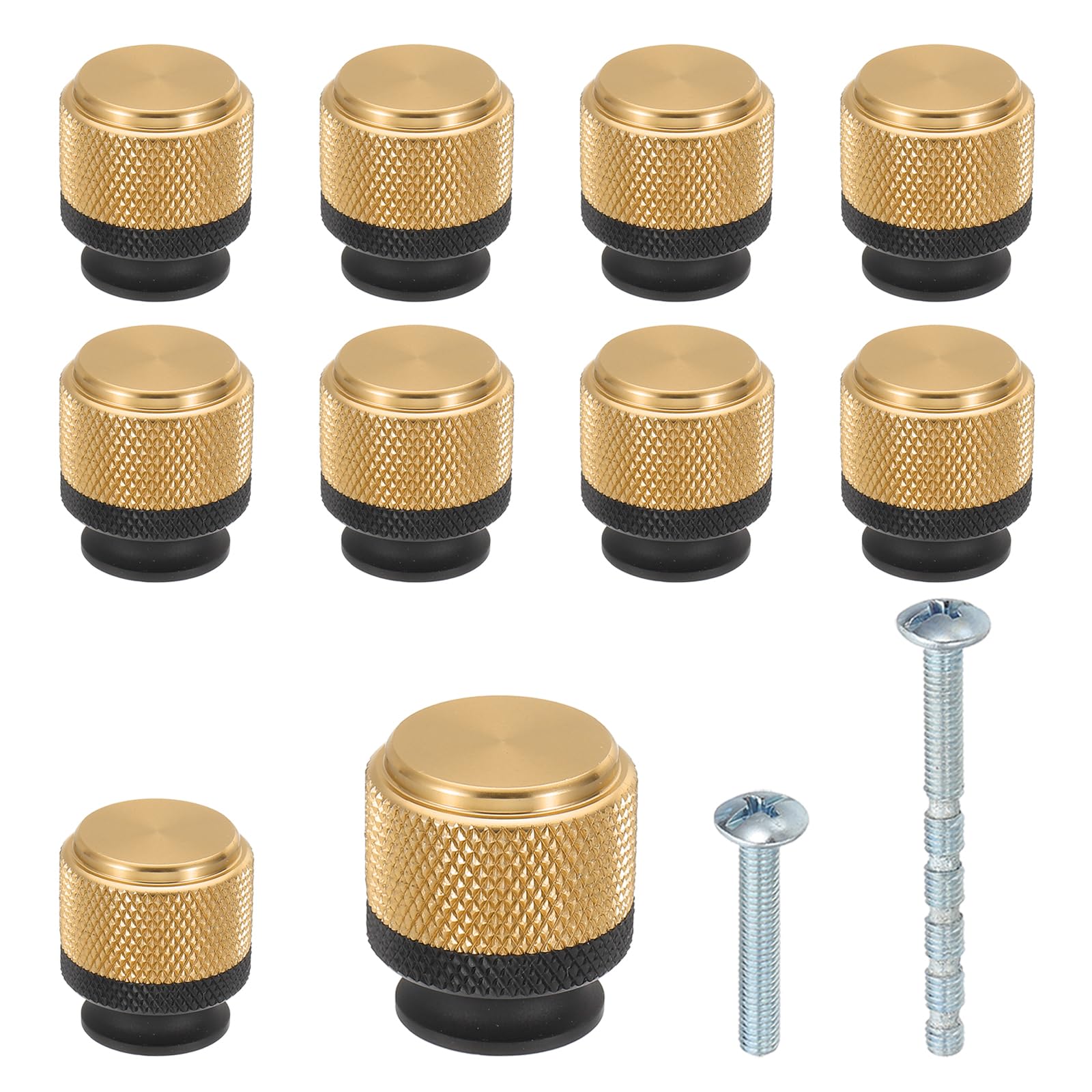 PATIKIL 1 Inch Dia. Cabinet Knobs, 10pcs Knurled Drawer Round Pulls Handle Solid Hardware for Dresser Wardrobe Kitchen Cupboard, Black/Gold