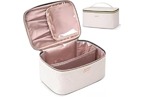BAFAMYE 5L Travel Makeup Bag, Portable Cosmetic Bag for Women, Large Capacity Travel Toiletry Accessories Organizer case with Divider, Beige 1.34 GAL