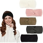 CAVETEE 5 Pieces Winter Ear Muffs, Winter Headbands for Women Soft Crochet Ear Warmers Elastic for Women &Teen, Christmas Gift